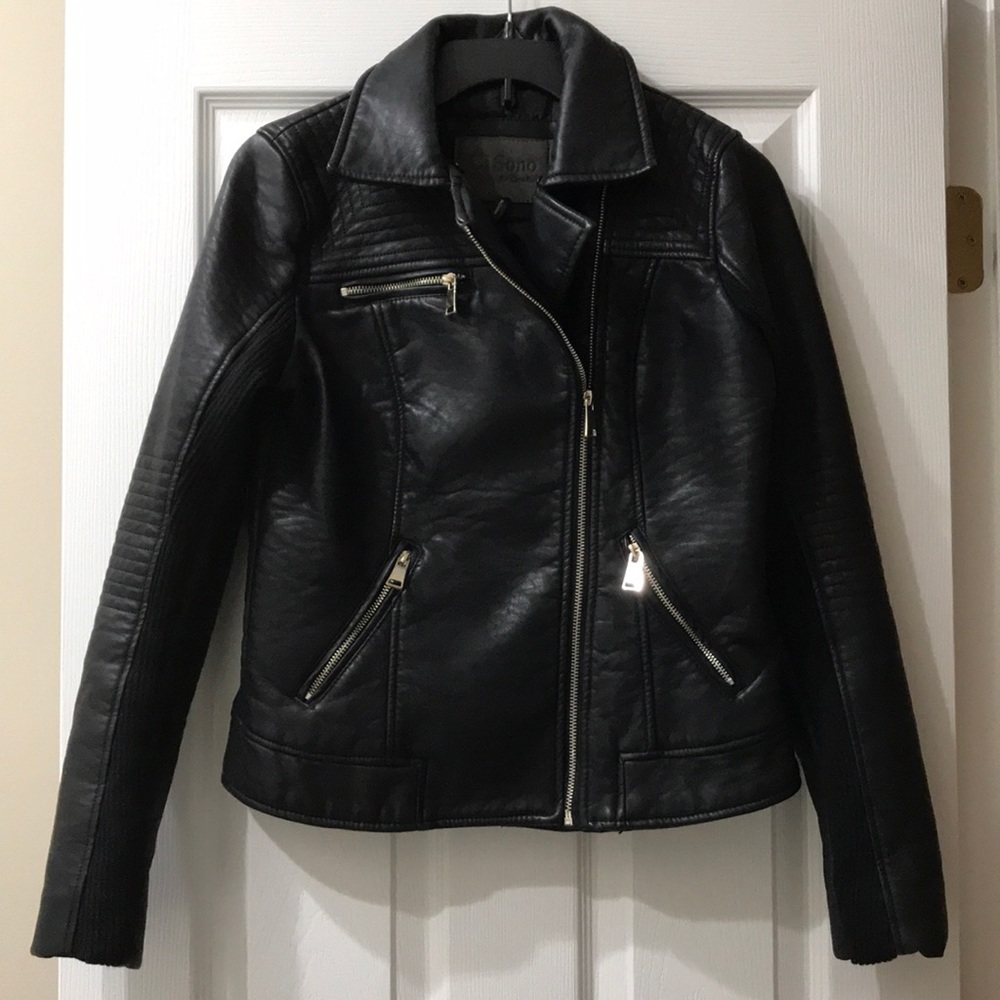 NWOT. Black Vegan Leather Moto Jacket.